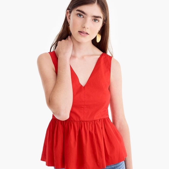 J. Crew Tops - J. CREW PEPLUM RED STRETCH COTTON TOP